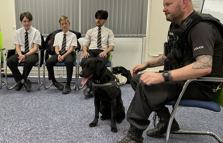 Image of Pupils meet Fred for careers in policing and animals